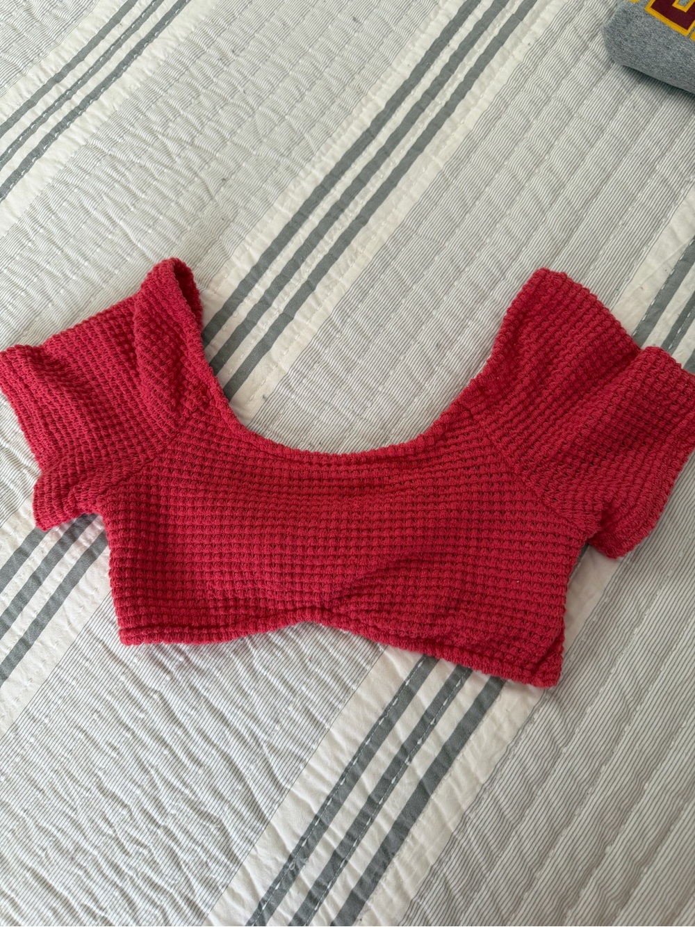 SHEIN Raspberry Red Knit Cropped Scoop Top